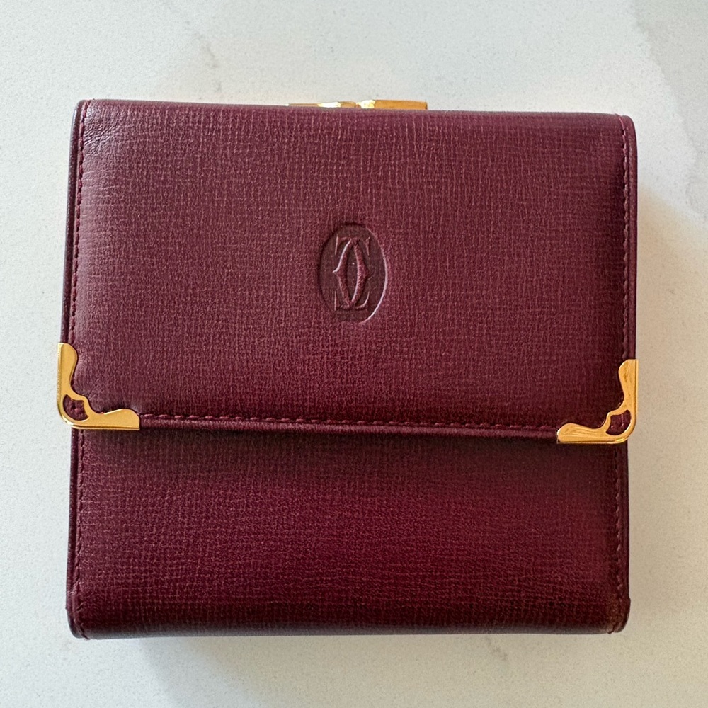 Vintage Cartier de Must Leather Compact Wallet w/Kisslock